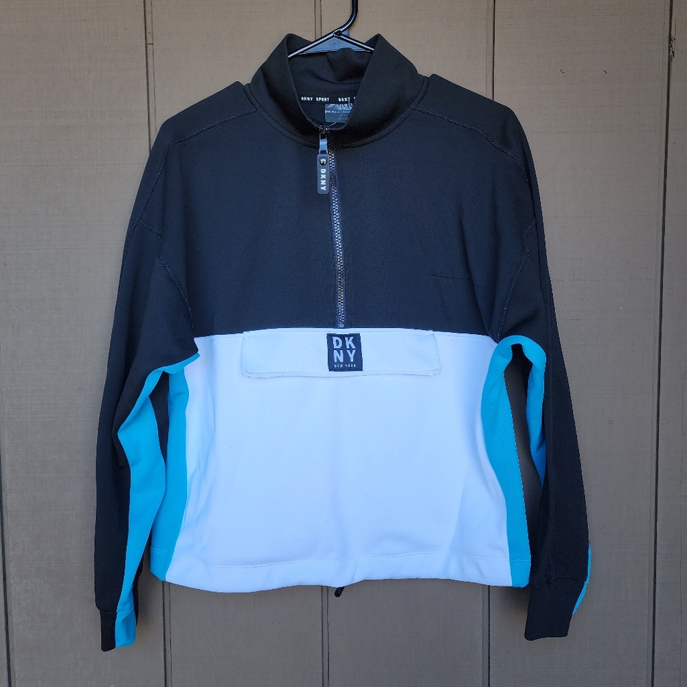 DKNY sprt crop sweater zip front pocket
